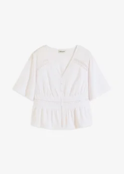 bonprix bonprix Camisetas>Camiseta tipo túnica con encaje Blanco