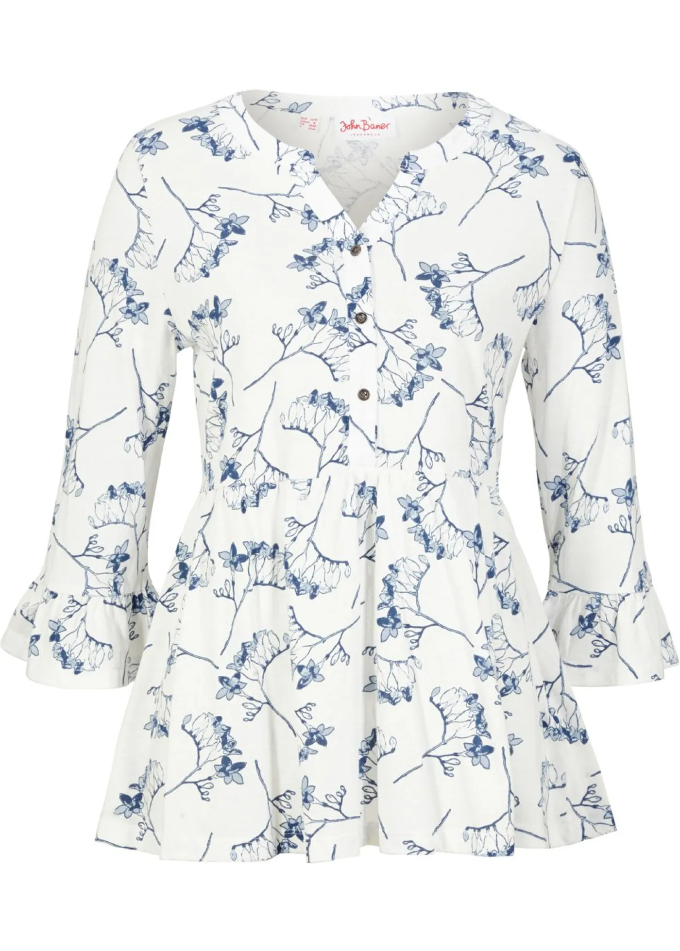 bonprix bonprix Camisas Y Blusas>Camiseta tipo túnica con mangas 3/4 Blanco lana de flores