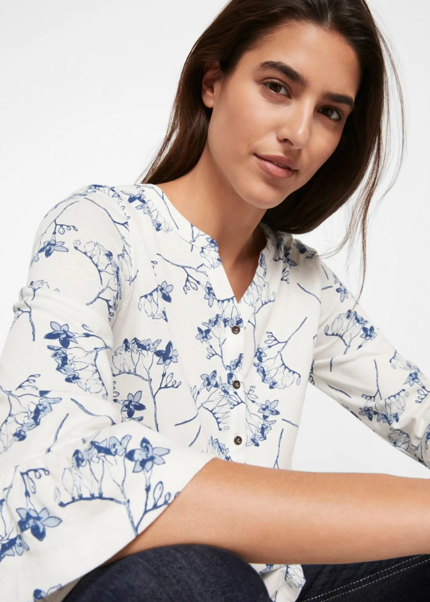 bonprix bonprix Camisas Y Blusas>Camiseta tipo túnica con mangas 3/4 Blanco lana de flores