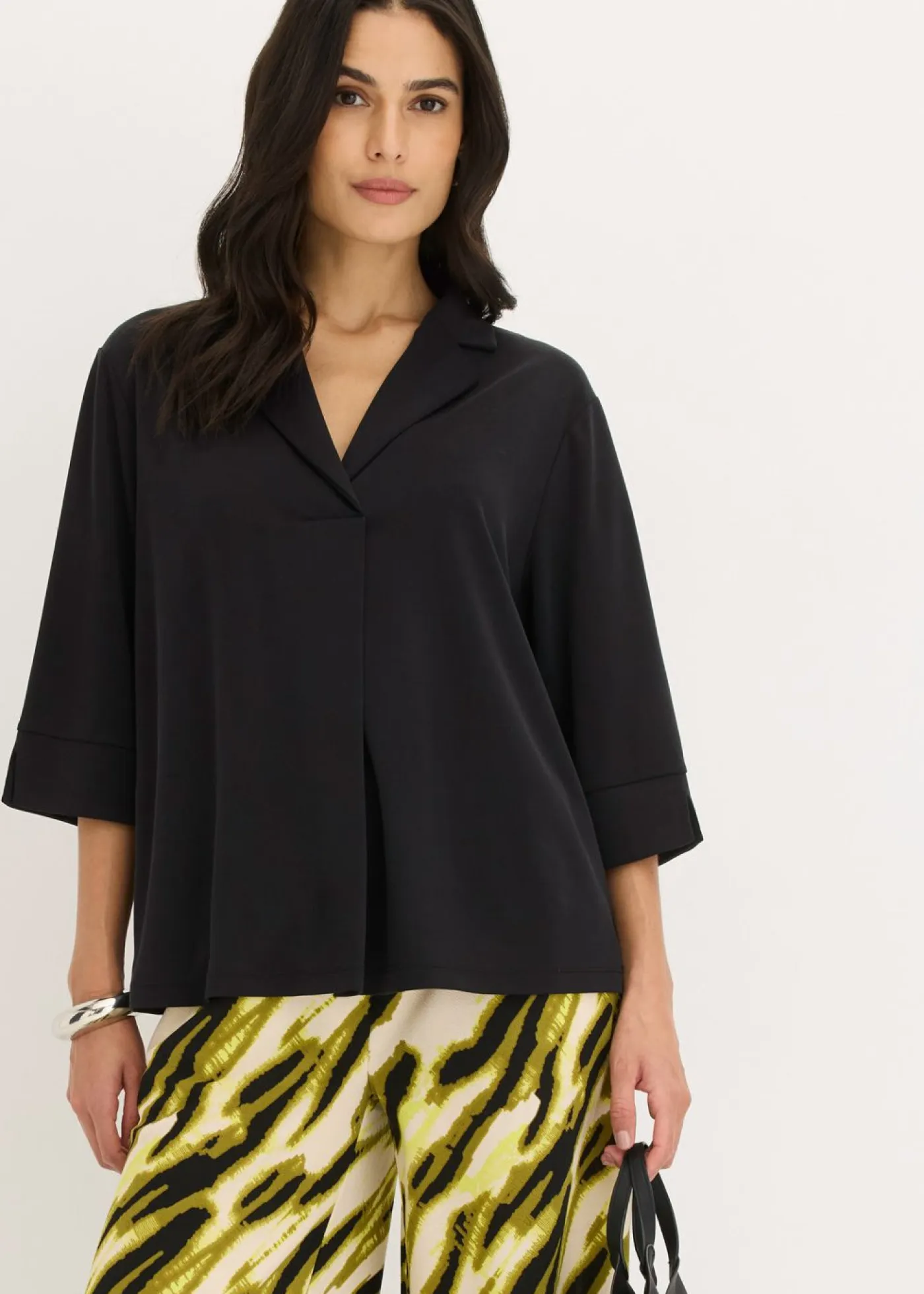 Mujer bonprix bonprix Camiseta tipo túnica de mezcla de piqué y viscosa fluida