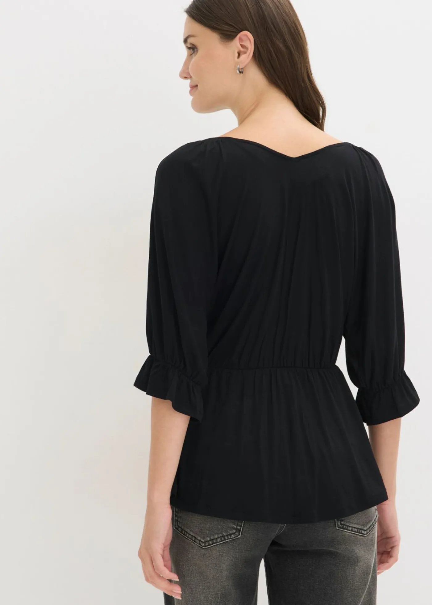 bonprix bonprix Camisetas>Camiseta tipo túnica en mezcla de viscosa Negro