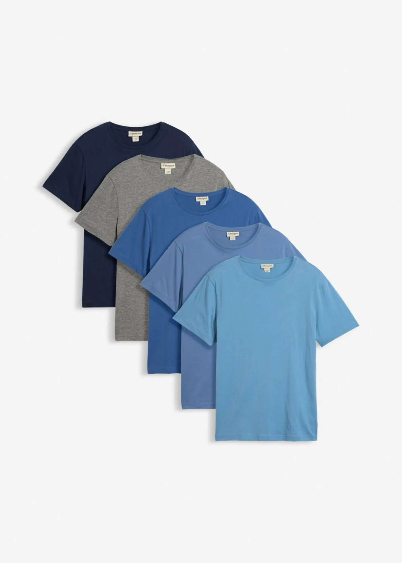 bonprix bonprix Básicos En Rebajas|Ropa Deportiva>Camiseta (5 unidades) Azul mate + denim + índico claro + azul marino + gris jaspeado