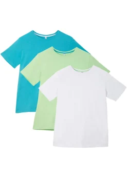 bonprix bonprix Ropa 2 A 9 Años·Multipack|Ropa 2 A 9 Años·Camisetas>Camiseta (3 unidades) de algodón puro Agua oscuro + menta suave + blanco