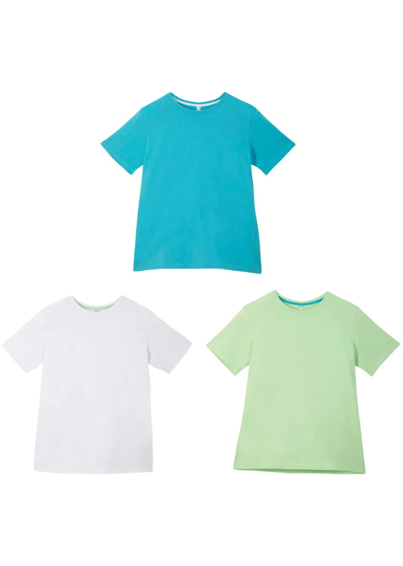 bonprix bonprix Ropa 2 A 9 Años·Multipack|Ropa 2 A 9 Años·Camisetas>Camiseta (3 unidades) de algodón puro Agua oscuro + menta suave + blanco