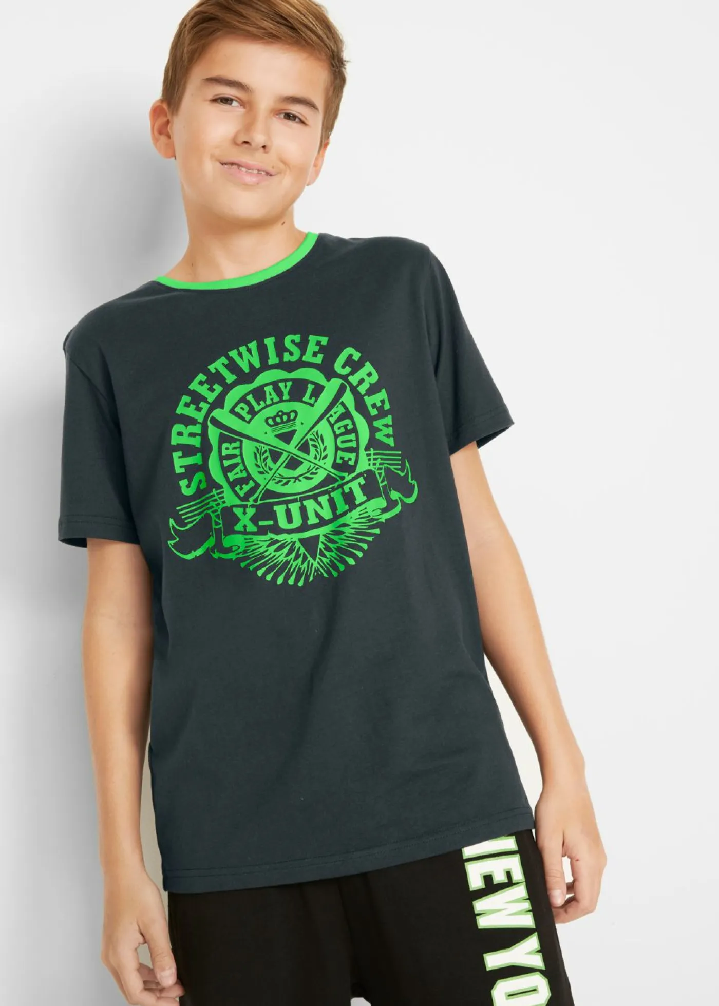 bonprix bonprix Ropa 9 A 16 Años·Camisetas|Ropa 9 A 16 Años·Packs De Ropa>Camiseta (2 unidades) de algodón puro negro+verde brillante