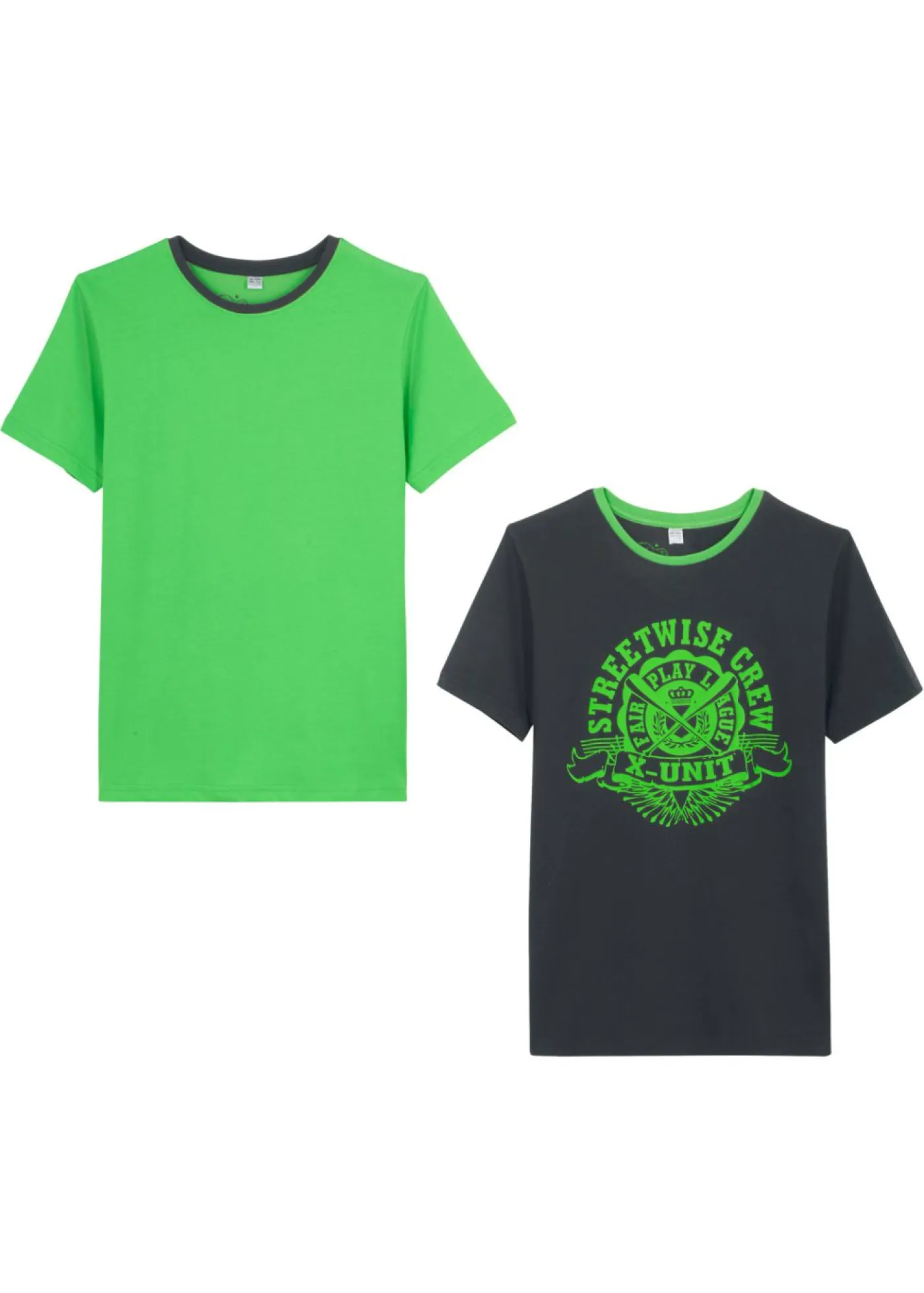 bonprix bonprix Ropa 9 A 16 Años·Camisetas|Ropa 9 A 16 Años·Packs De Ropa>Camiseta (2 unidades) de algodón puro negro+verde brillante
