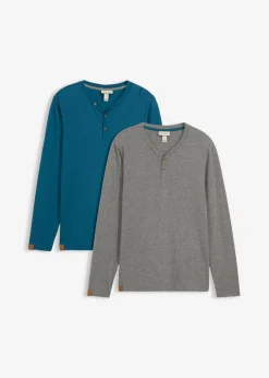 Hombre bonprix bonprix Camiseta (2 unidades) de algodón orgánico puro con manga larga y cuello henley