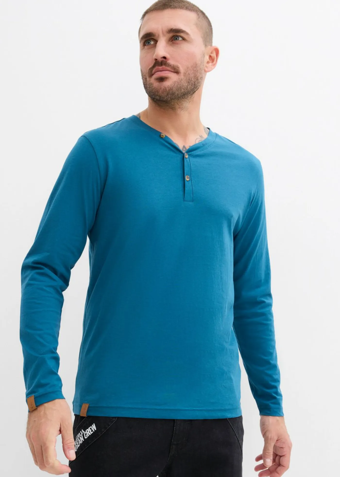 Hombre bonprix bonprix Camiseta (2 unidades) de algodón orgánico puro con manga larga y cuello henley