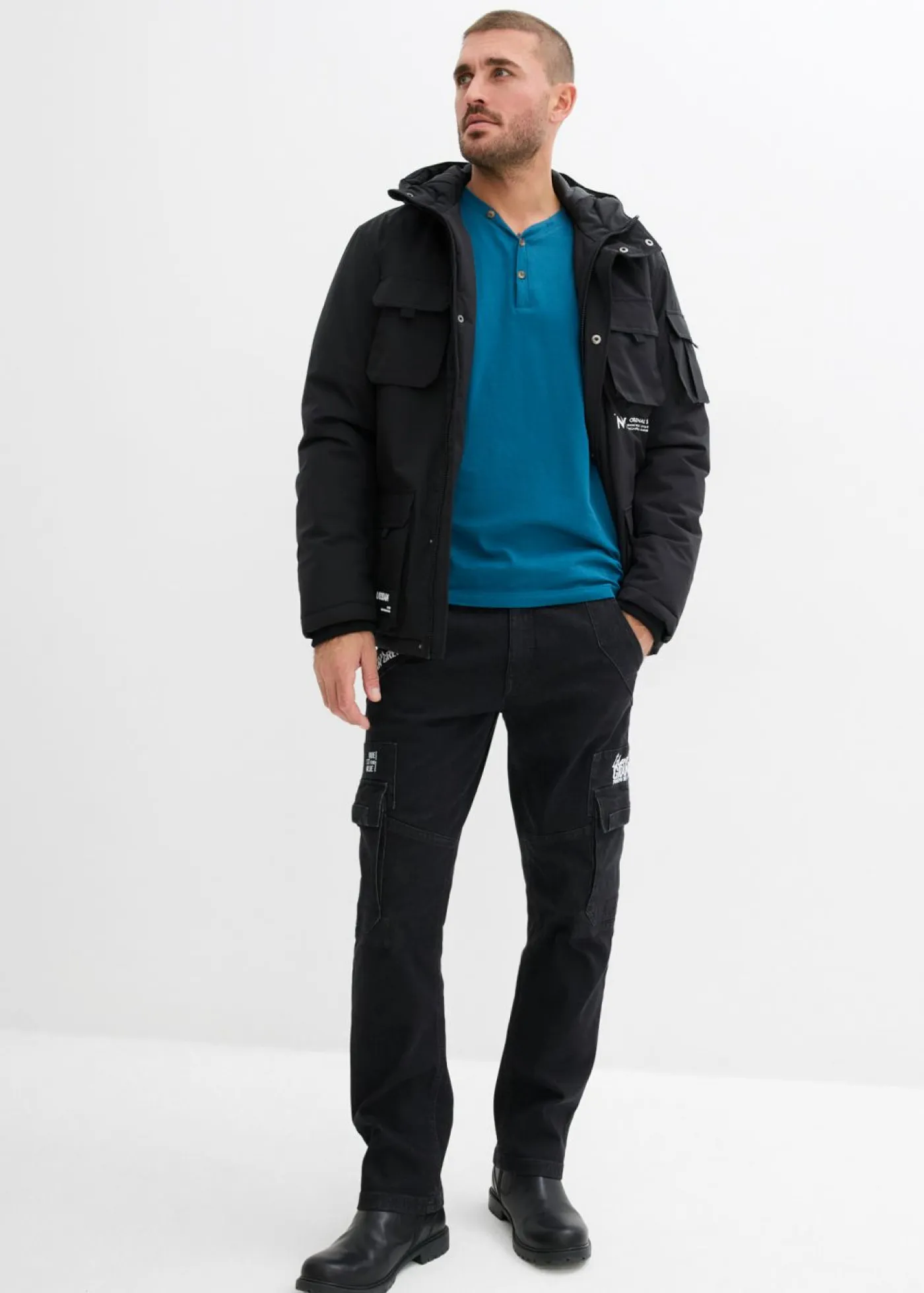 Hombre bonprix bonprix Camiseta (2 unidades) de algodón orgánico puro con manga larga y cuello henley