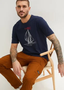 bonprix bonprix Camisetas Y Polos>Camiseta (2 unidades) de algodón orgánico puro azul marino+rojo atardecer