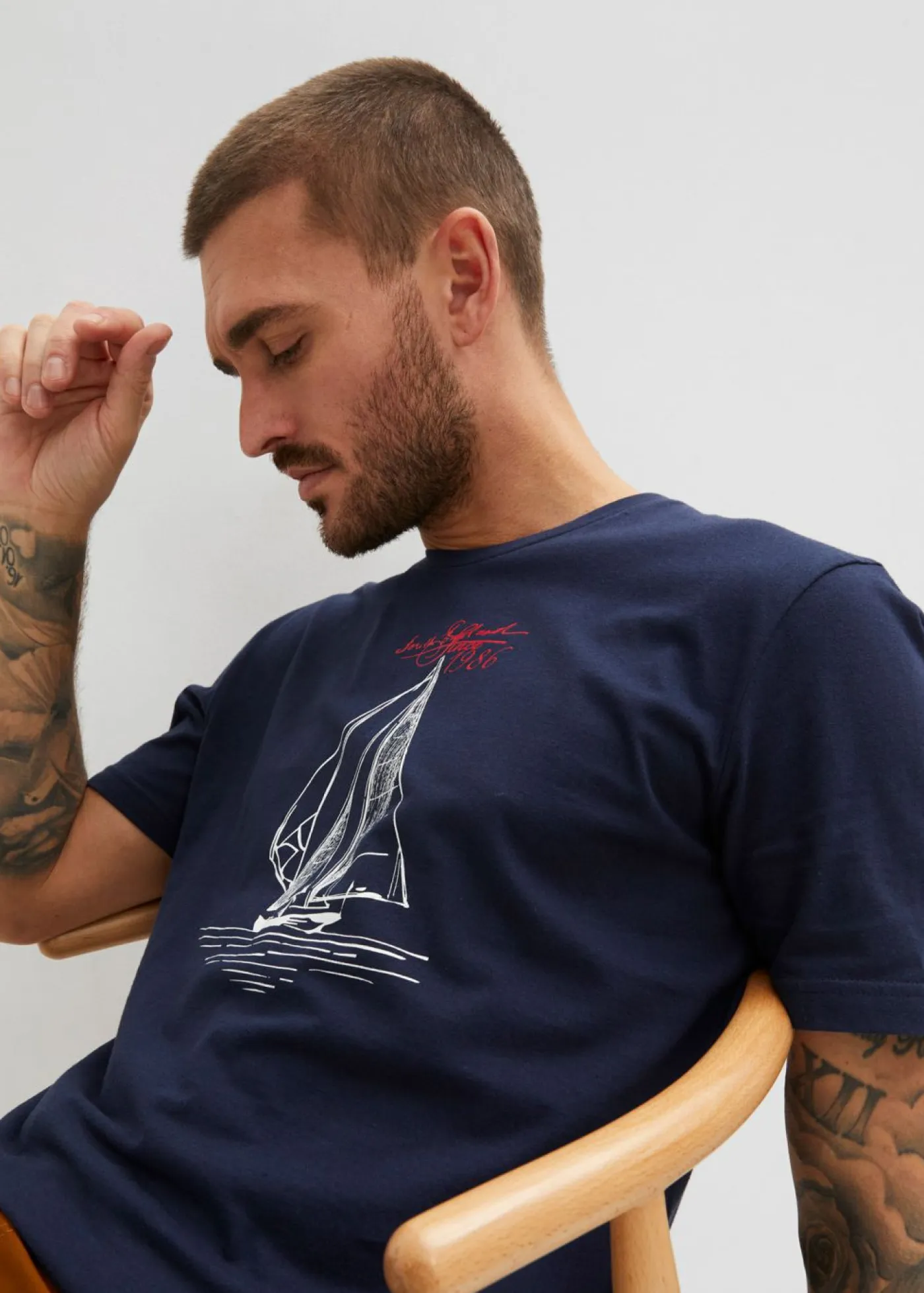 bonprix bonprix Camisetas Y Polos>Camiseta (2 unidades) de algodón orgánico puro azul marino+rojo atardecer