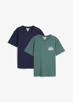 bonprix bonprix Camisetas Y Polos>Camiseta (2 unidades) de algodón puro azul marino+verde grisáceo