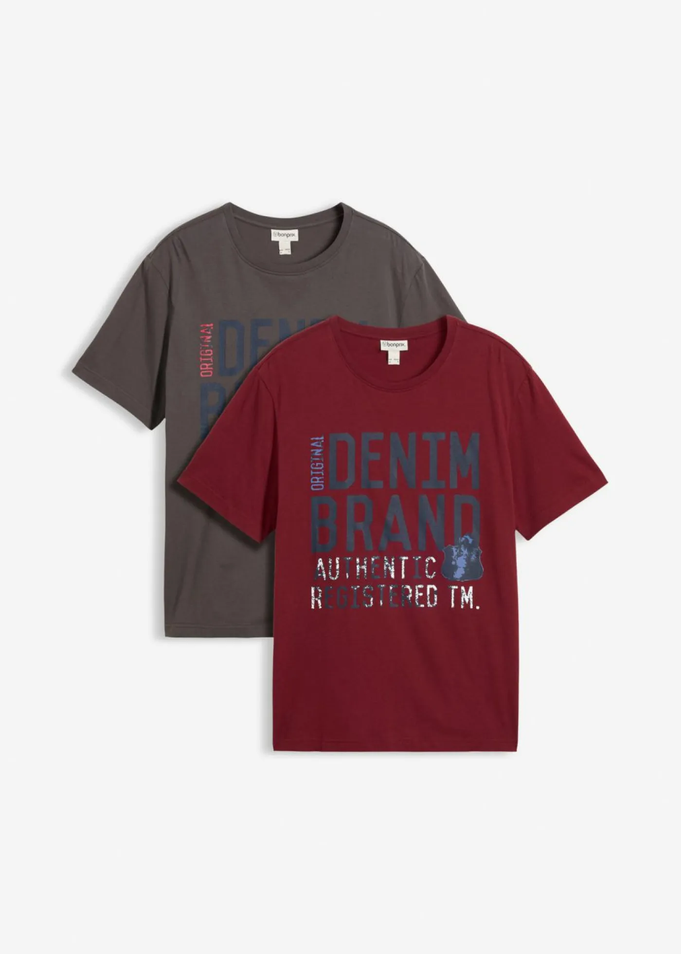 bonprix bonprix Camisetas Y Polos|Novedades>Camiseta (2 unidades) de algodón orgánico puro pizarra+burdeos