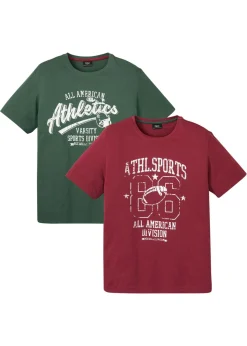 bonprix bonprix Camisetas Y Polos|Novedades>Camiseta (2 unidades) de corte regular Burdeos+verde sombra estampado