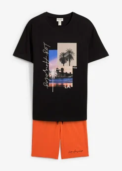 bonprix bonprix Pantalones|Camisetas Y Polos>Camiseta y bermudas de chándal (2 piezas) negro+naranja mate