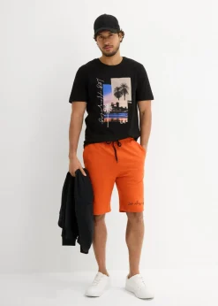 bonprix bonprix Pantalones|Camisetas Y Polos>Camiseta y bermudas de chándal (2 piezas) negro+naranja mate