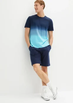 bonprix bonprix Pantalones|Camisetas Y Polos>Camiseta y bermudas de chándal (2 piezas) de algodón puro Azul marino-celeste