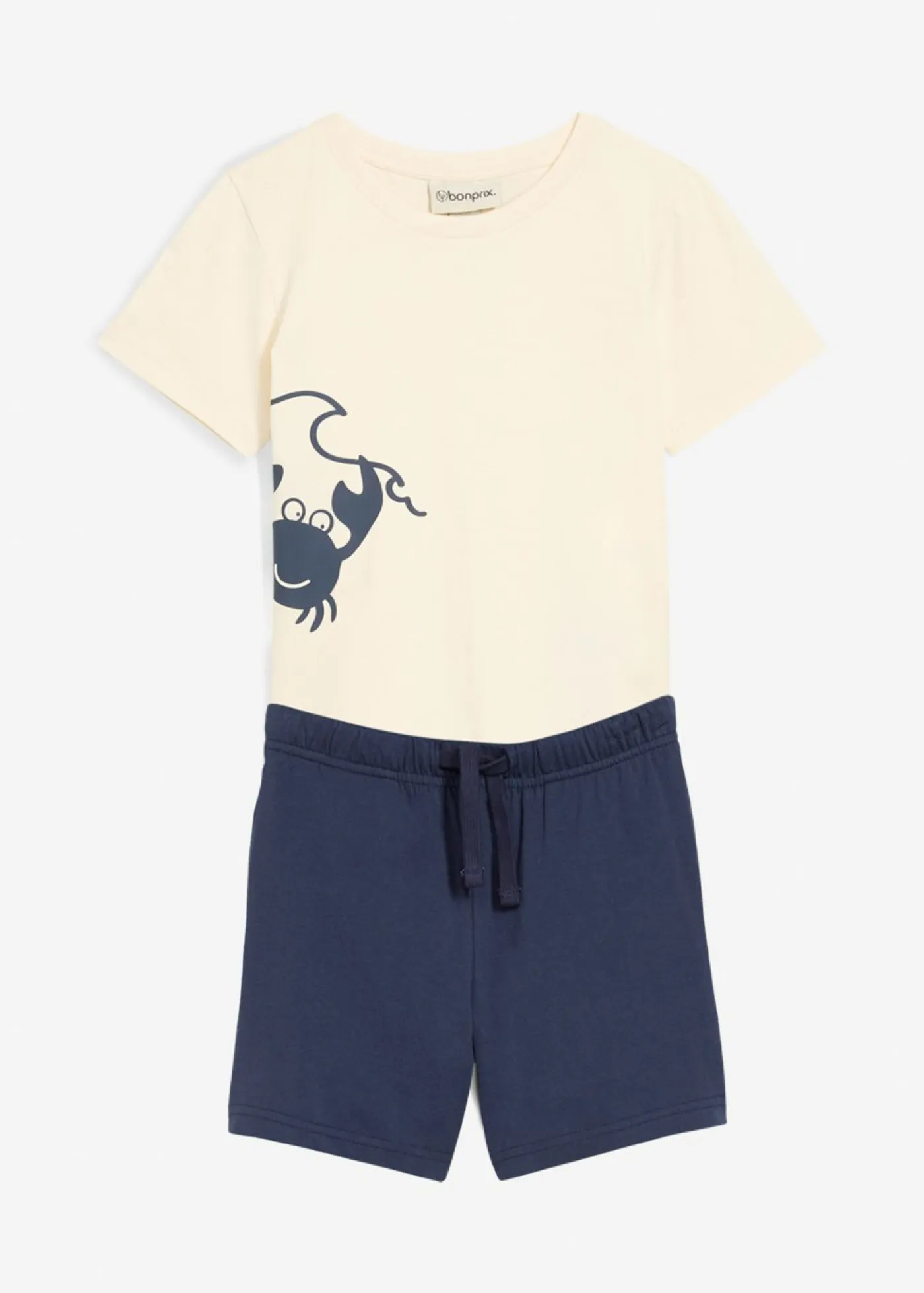 bonprix bonprix Ropa 2 A 9 Años·Pantalones Cortos|Ropa 2 A 9 Años·Camisetas>Camiseta y pantalón corto de punto (conjunto de 2 piezas) de algodón orgánico azul marino+beige natural