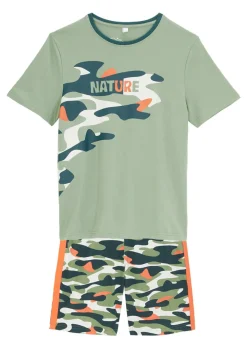 bonprix bonprix Ropa 2 A 9 Años·Pantalones Cortos|Ropa 2 A 9 Años·Camisetas>Camiseta y pantalón corto de algodón puro (conjunto de 2 piezas) Verde pino con estampado gráfico