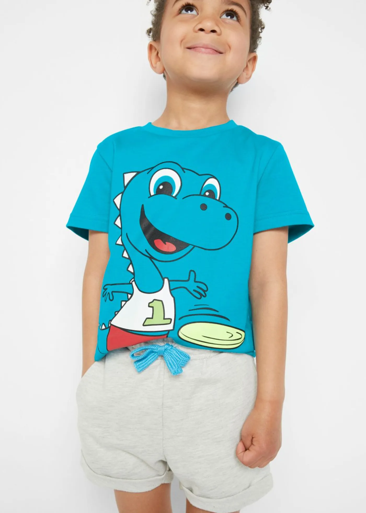 bonprix bonprix Ropa 2 A 9 Años·Pantalones Cortos|Ropa 2 A 9 Años·Camisetas>Camiseta y pantalón corto (conjunto de 2 piezas) turquesa+natural jaspeado