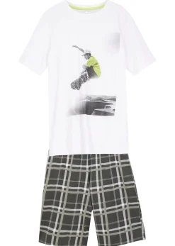 bonprix bonprix Ropa 9 A 16 Años·Camisetas|Ropa 9 A 16 Años·Shorts>Camiseta y pantalón corto (conjunto de 2 piezas) de algodón orgánico blanco + gris plata estampado