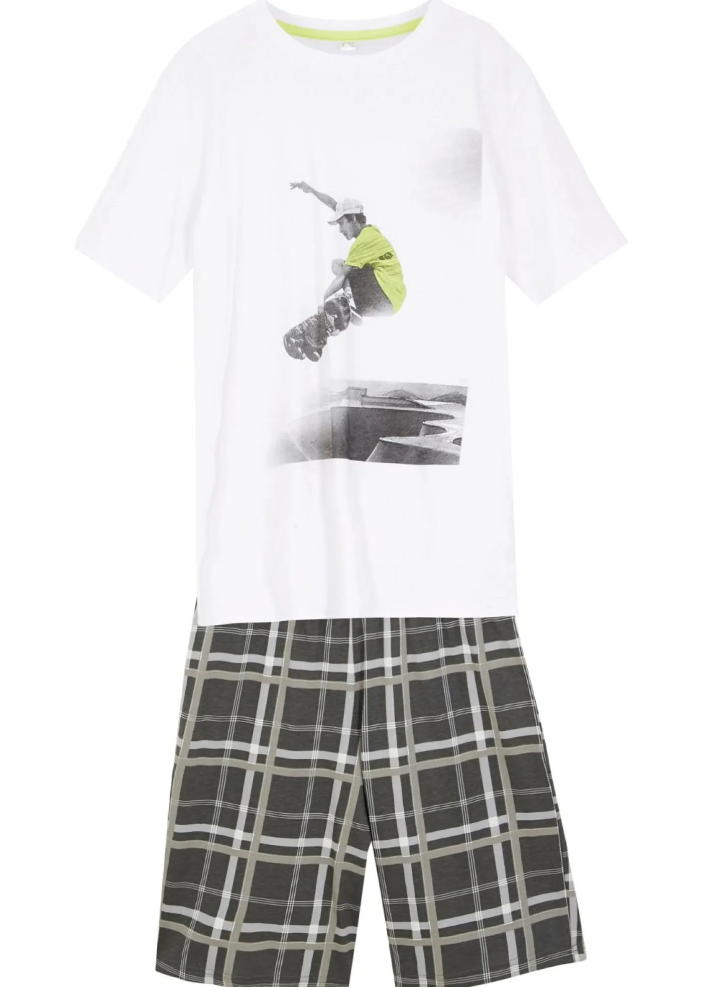 bonprix bonprix Ropa 9 A 16 Años·Camisetas|Ropa 9 A 16 Años·Shorts>Camiseta y pantalón corto (conjunto de 2 piezas) de algodón orgánico blanco + gris plata estampado