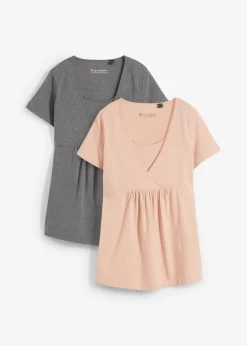 bonprix bonprix Premamá>Camisetas premamá y de lactancia 2 en 1 (2 unidades) Rosa vintage + gris jaspeado