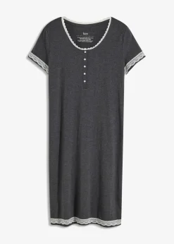 bonprix bonprix Básicos|Ropa Para Dormir>Camisón con botones y encaje suave Antracita jaspeado-blanco lana