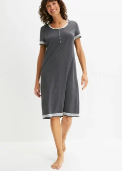 bonprix bonprix Básicos|Ropa Para Dormir>Camisón con botones y encaje suave Antracita jaspeado-blanco lana
