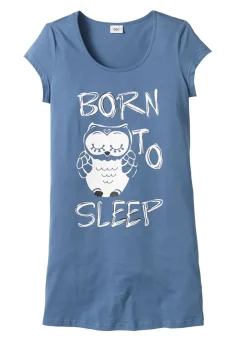 bonprix bonprix Ropa Para Dormir>Camisón corto de algodón orgánico puro Azul/estampado de búhos