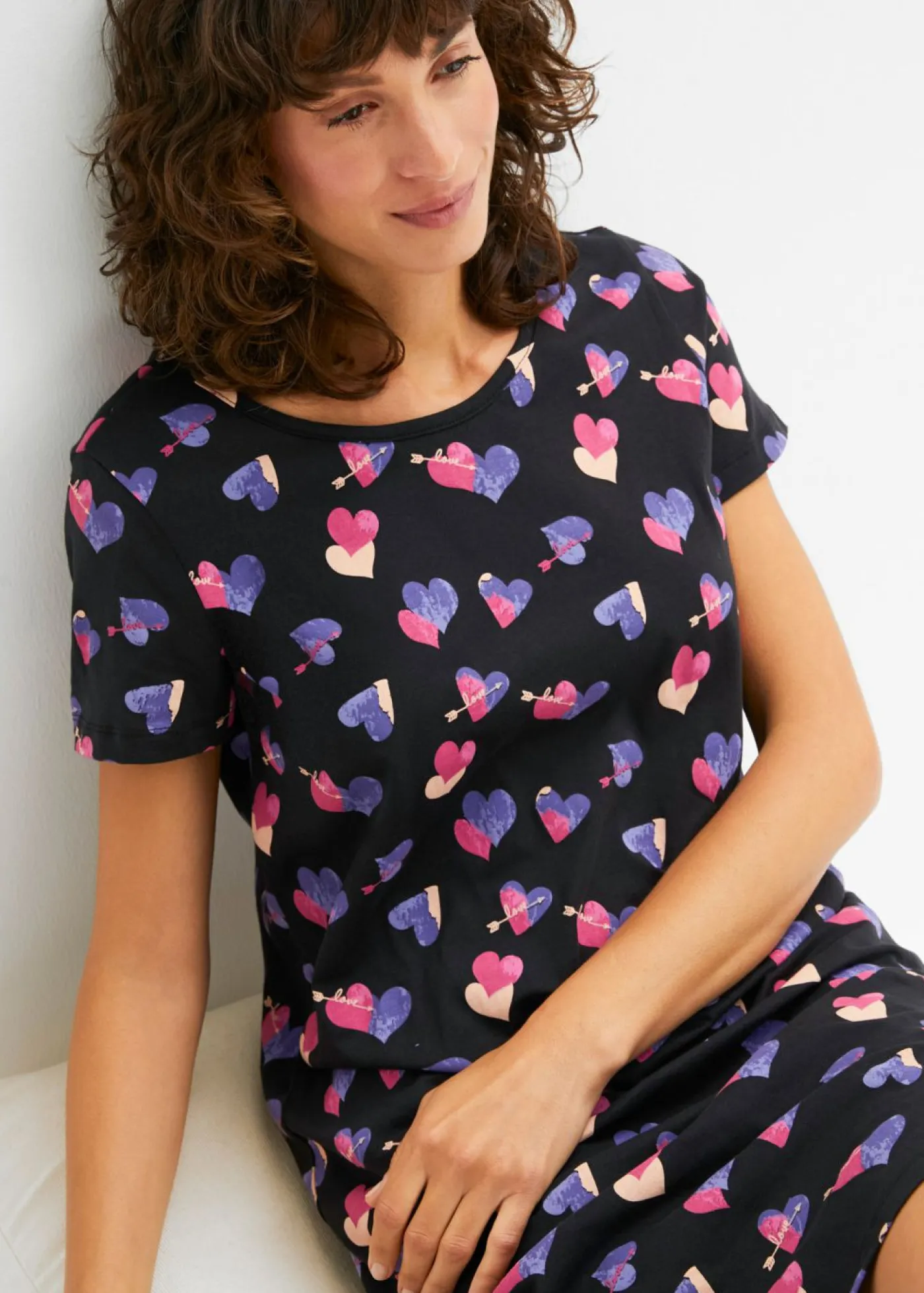 bonprix bonprix Ropa Para Dormir>Camisón corto de algodón orgánico puro Magnolia-negro