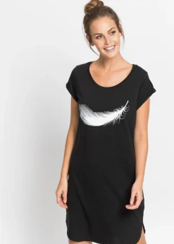 bonprix bonprix Ropa Para Dormir>Camisón corto de algodón orgánico puro Negro estampado