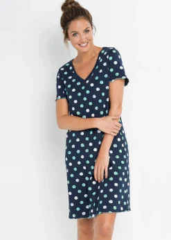 bonprix bonprix Ropa Para Dormir>Camisón corto de algodón orgánico Azul marino de lunares