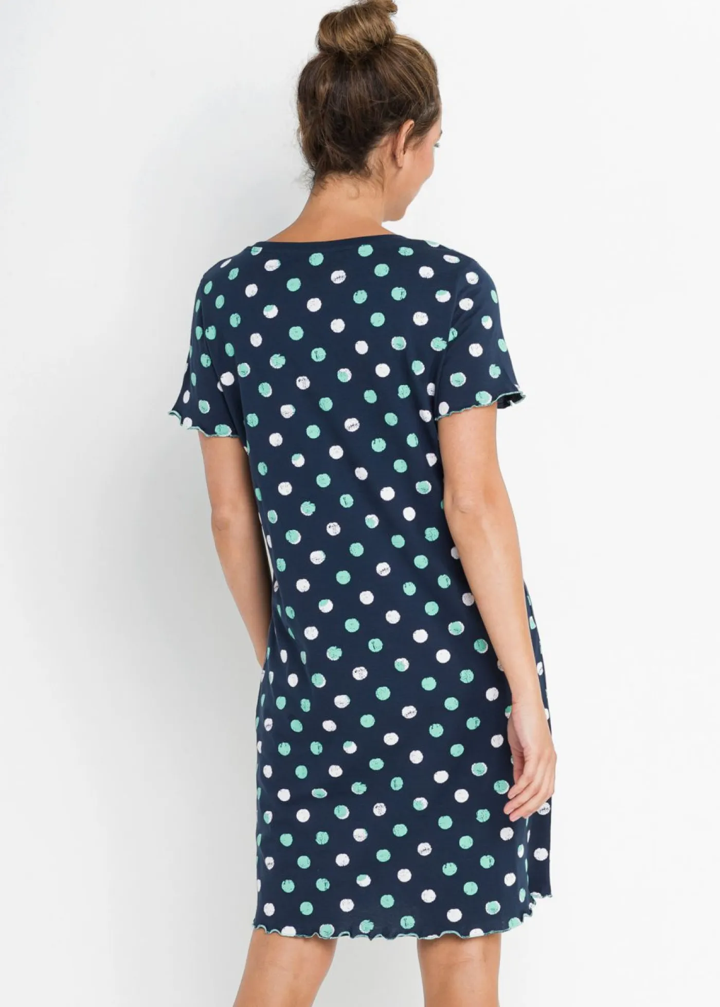 bonprix bonprix Ropa Para Dormir>Camisón corto de algodón orgánico Azul marino de lunares