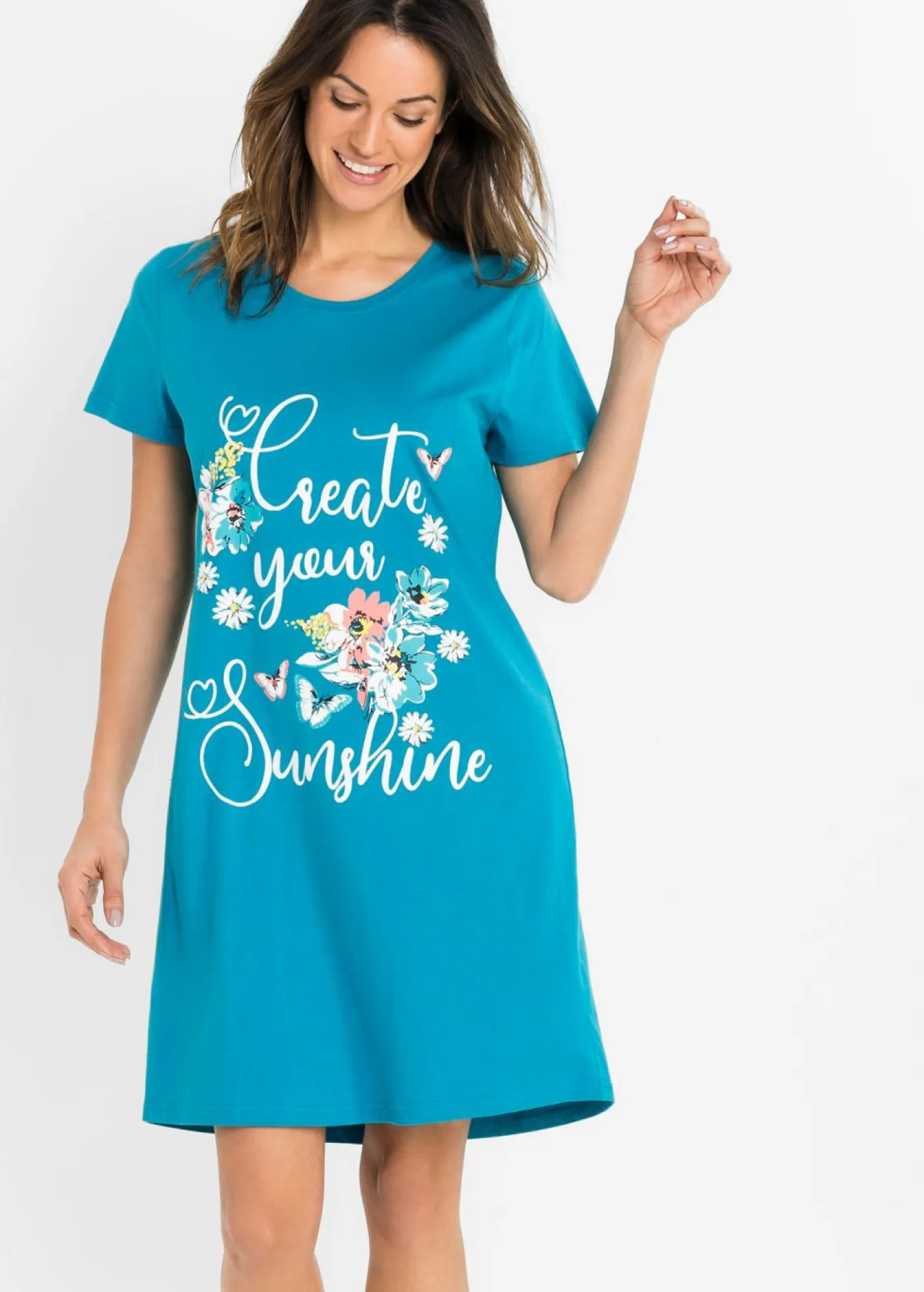 bonprix bonprix Ropa Para Dormir>Camisón corto de algodón puro (2 unidades) Pizarra/turquesa oscuro estampado