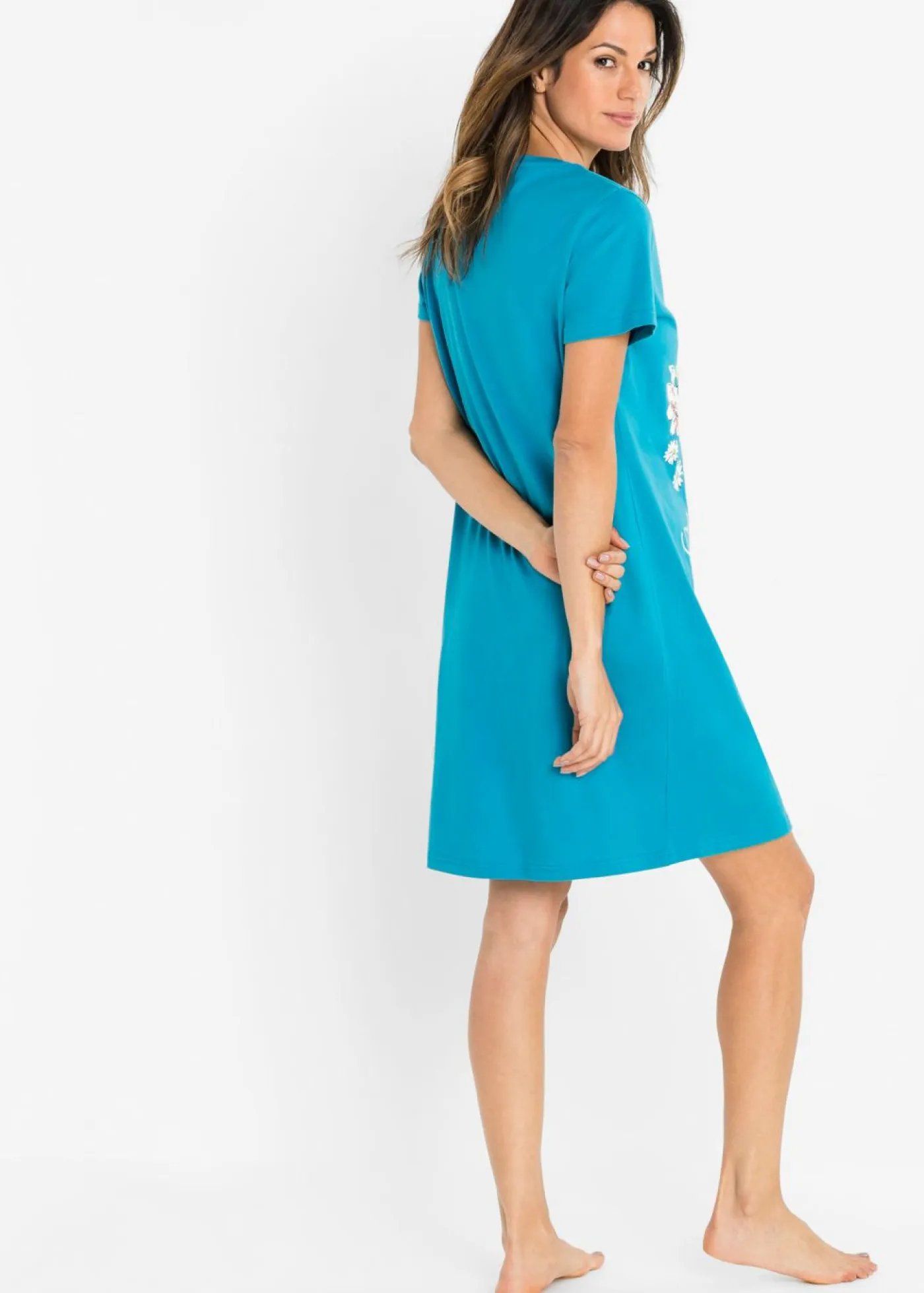 bonprix bonprix Ropa Para Dormir>Camisón corto de algodón puro (2 unidades) Pizarra/turquesa oscuro estampado