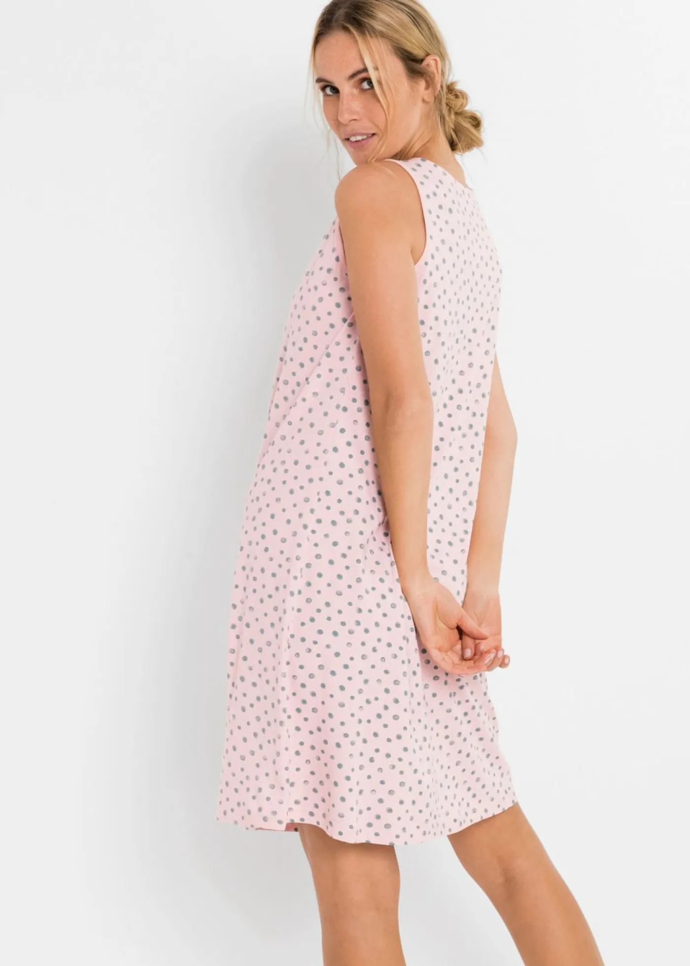 bonprix bonprix Ropa Para Dormir>Camisón corto de mezcla suave de viscosa rosa pálido/hierbabuena de lunares