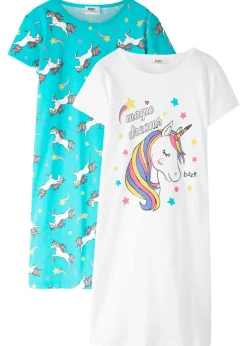 bonprix bonprix Multipack|Niña·Pijamas>Camisón de algodón puro (2 unidades) Celeste/blanco