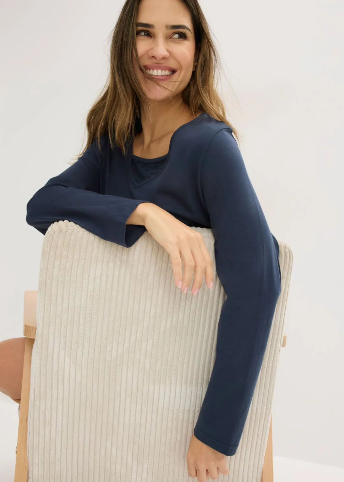 bonprix bonprix Ropa Para Dormir>Camisón de algodón suave Azul intenso