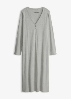 bonprix bonprix Ropa Para Dormir>Camisón de canalé con botones Gris claro jaspeado
