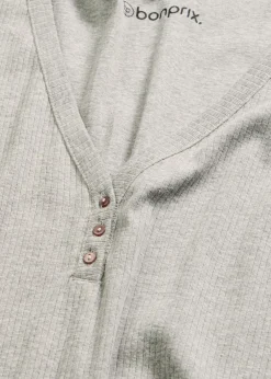 bonprix bonprix Ropa Para Dormir>Camisón de canalé con botones Gris claro jaspeado