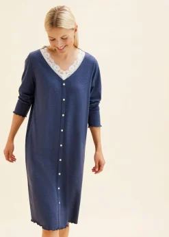 bonprix bonprix Ropa Para Dormir>Camisón largo con botones azul marino moteado