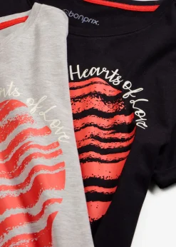 bonprix bonprix Ropa Para Dormir>Camisones (2 unidades) de algodón puro Gris claro jaspeado-negro