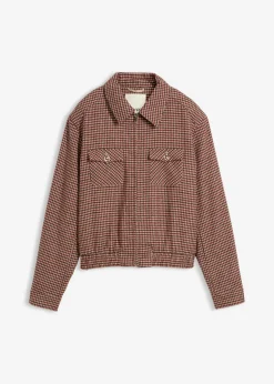 bonprix bonprix Chaquetas Y Abrigos>Cazadora de mezcla de lana suave Camel mate/azul marino de cuadros