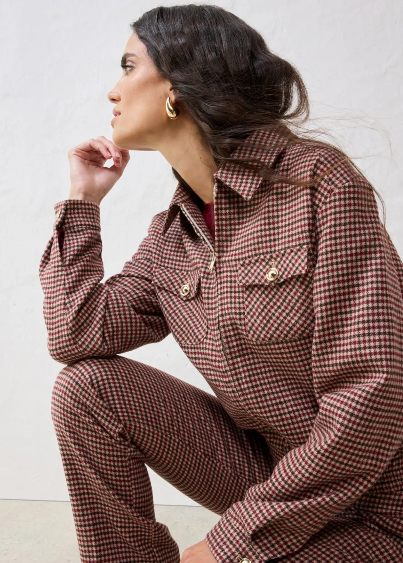 bonprix bonprix Chaquetas Y Abrigos>Cazadora de mezcla de lana suave Camel mate/azul marino de cuadros