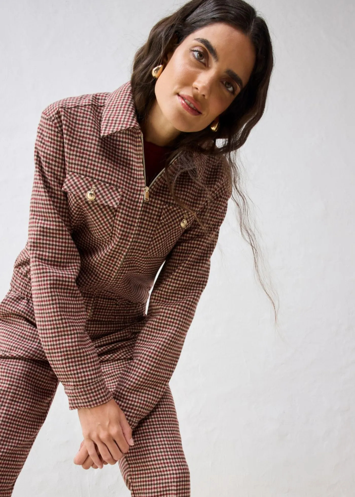 bonprix bonprix Chaquetas Y Abrigos>Cazadora de mezcla de lana suave Camel mate/azul marino de cuadros