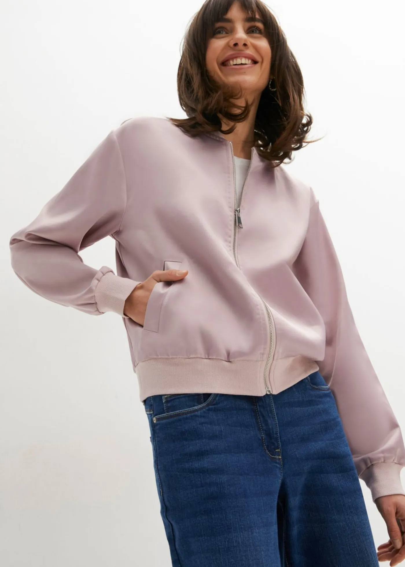 bonprix bonprix Chaquetas Y Abrigos>Cazadora de satén Rosa mate