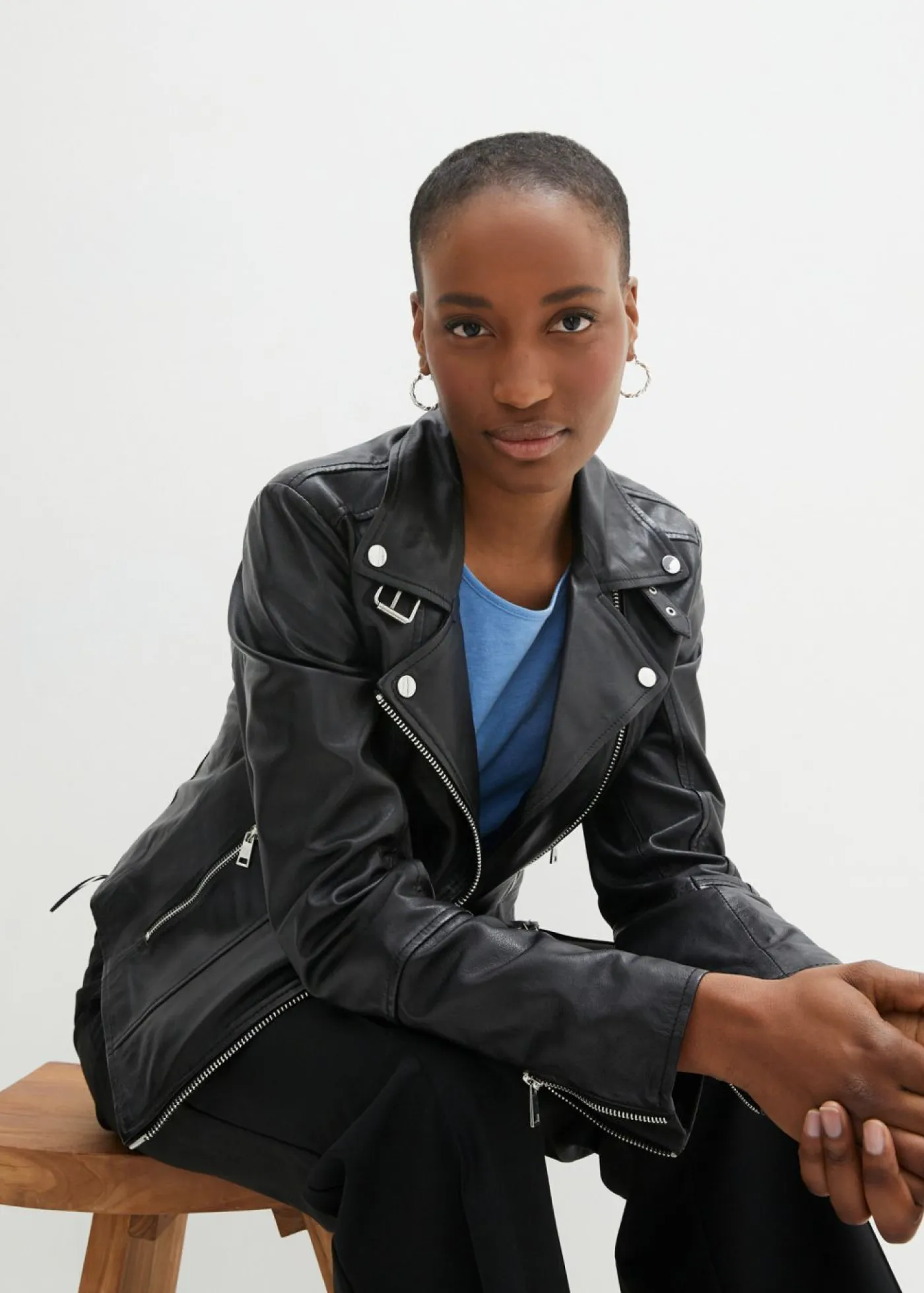 bonprix bonprix Premium|Chaquetas Y Abrigos>Cazadora motera de napa Negro