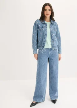 Mujer bonprix bonprix Cazadora vaquera con bordado de flores