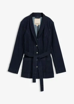 bonprix bonprix Chaquetas Y Abrigos>Cazadora vaquera de algodón con cinturón Azul oscuro denim
